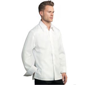 Dolma de chef tipo camisa feito com tecido 100% algodão com tratamento anti umidade Nano 