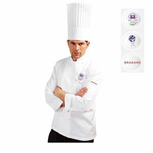 Dólmã Grand Chef ® FIC premium de corte clássico com botões feito à mão e logotipo B no punho com tecido em 100% Algodão Egípcio certificado France Terre Textile®